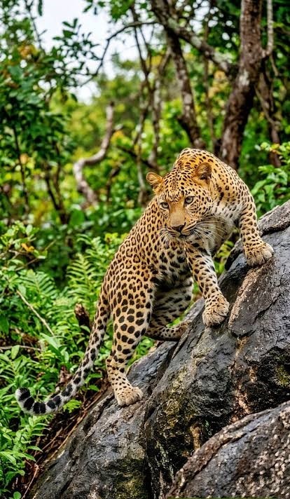 Leopard (Panthera pardus) trails in Wilpattu National Park